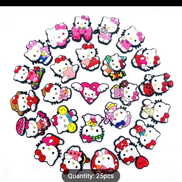 New set of 25 Hello kitty cat Croc Charms jibbitz.  MANY other themes av… - Picture 1 of 5